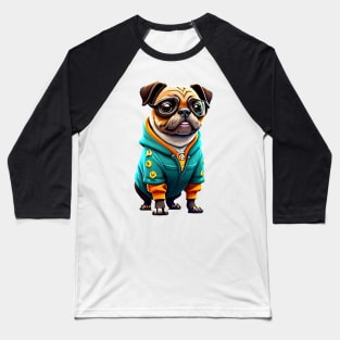 Cute Pug in Green Hoodie - Adorable Nerdy Dog T-shirt Design Baseball T-Shirt